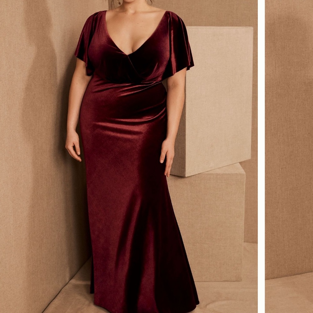Anthropologie Deep Red Velvet Maxi Dress